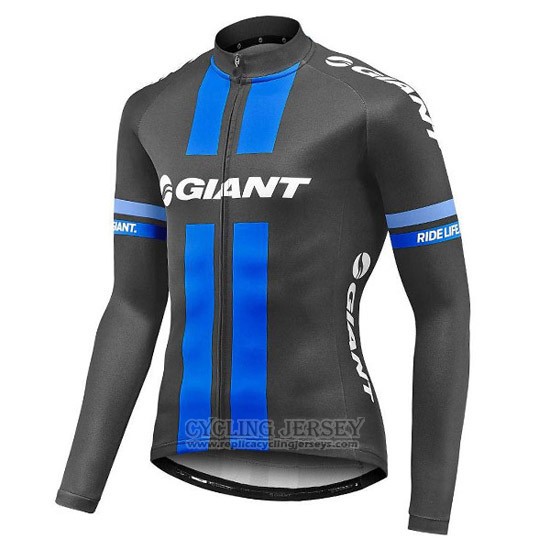 2016 Cycling Jersey Giant Black and Blue Long Sleeve and Bib Tight