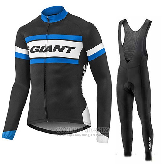 2017 Cycling Jersey Giant Blue and Black Long Sleeve and Bib Tight