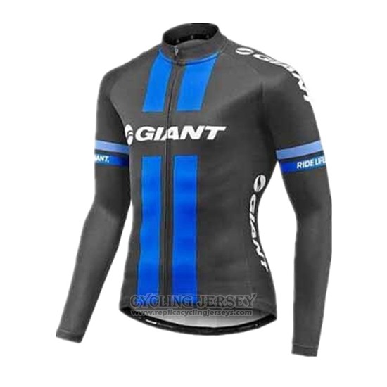 2017 Cycling Jersey Giant Blue and Gray Long Sleeve and Bib Tight