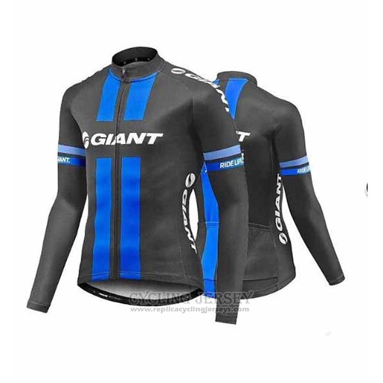 2017 Cycling Jersey Giant Blue and Gray Long Sleeve and Bib Tight