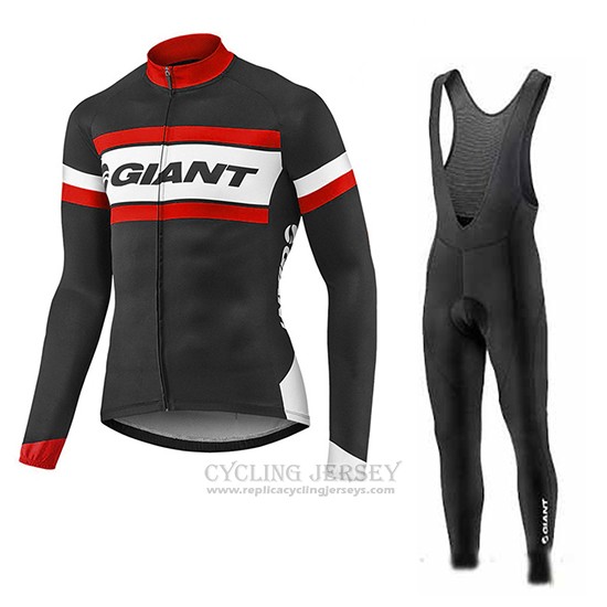 2017 Cycling Jersey Giant Red and Black Long Sleeve and Bib Tight