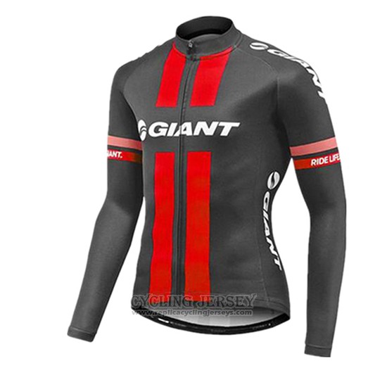 2017 Cycling Jersey Giant Red and Gray Long Sleeve and Bib Tight
