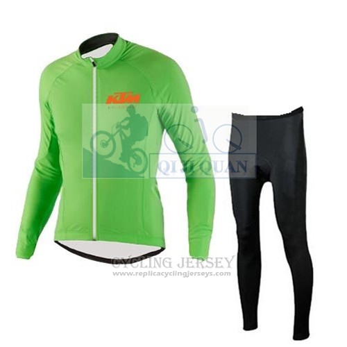 2016 Cycling Jersey Ktm Green Long Sleeve and Bib Tight