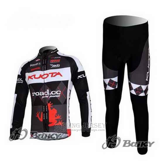 2011 Cycling Jersey Kuota Black and Gray Long Sleeve and Bib Tight