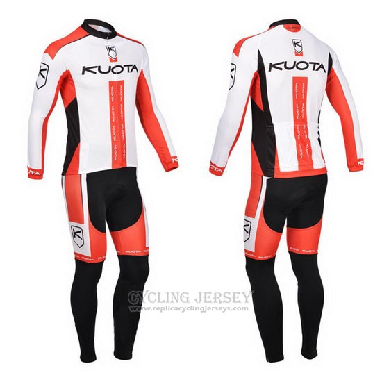 2013 Cycling Jersey Kuota White and Red Long Sleeve and Bib Tight