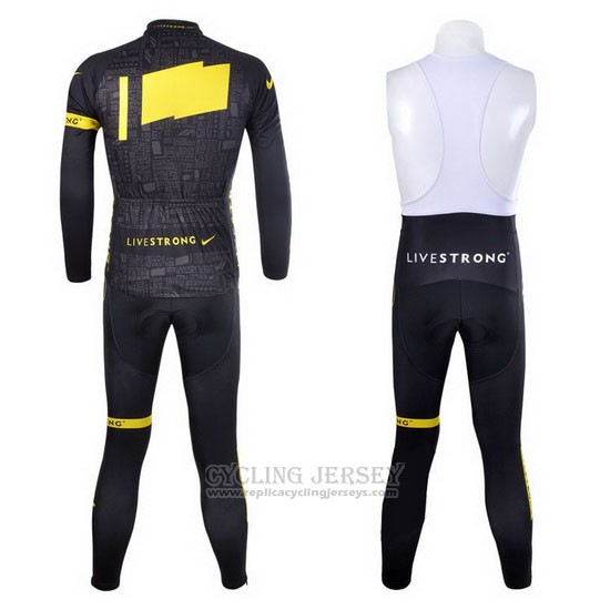 2012 Cycling Jersey Livestrong Black and Yellow Long Sleeve and Bib Tight