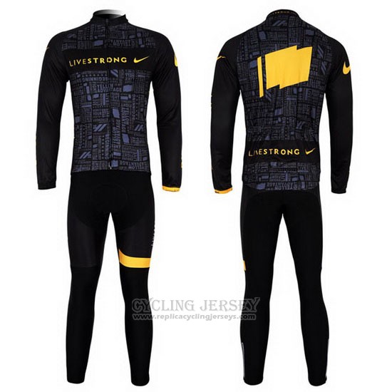 2012 Cycling Jersey Livestrong Black and Yellow Long Sleeve and Bib Tight