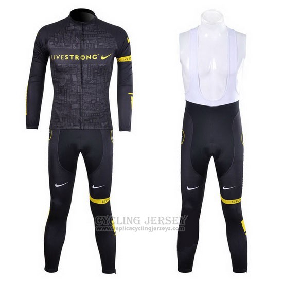 2012 Cycling Jersey Livestrong Black and Yellow Long Sleeve and Bib Tight