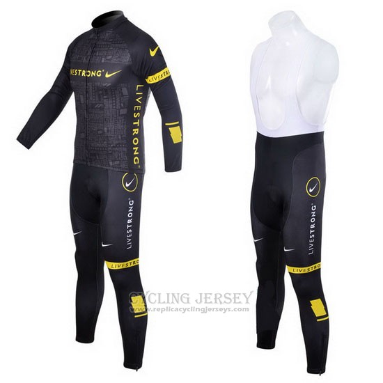 2012 Cycling Jersey Livestrong Black and Yellow Long Sleeve and Bib Tight