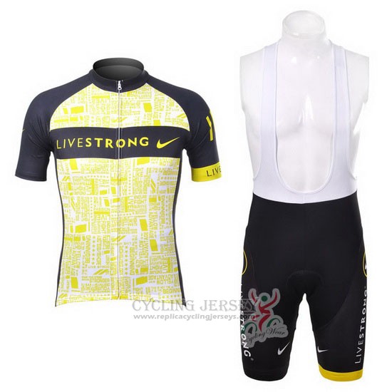 2012 Cycling Jersey Livestrong Black and Yellow Short Sleeve and Bib Short