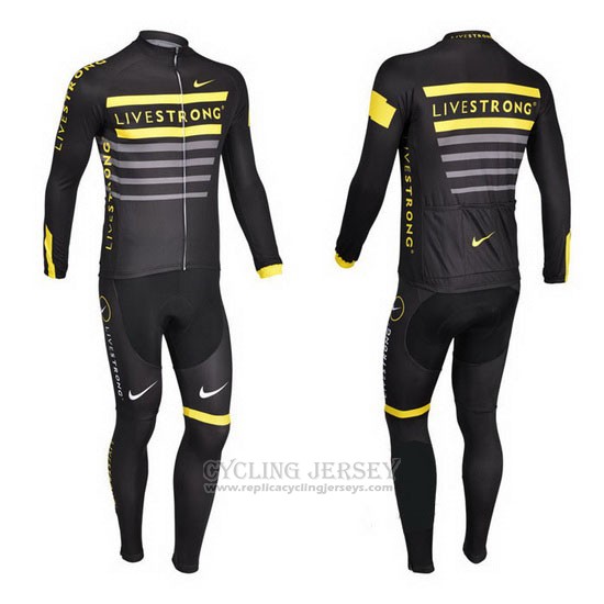 2013 Cycling Jersey Livestrong Black and Yellow Long Sleeve and Bib Tight