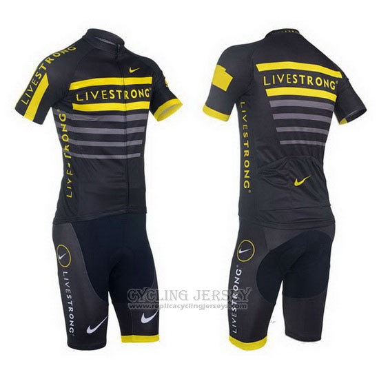 2013 Cycling Jersey Livestrong Black and Yellow Short Sleeve and Bib Short