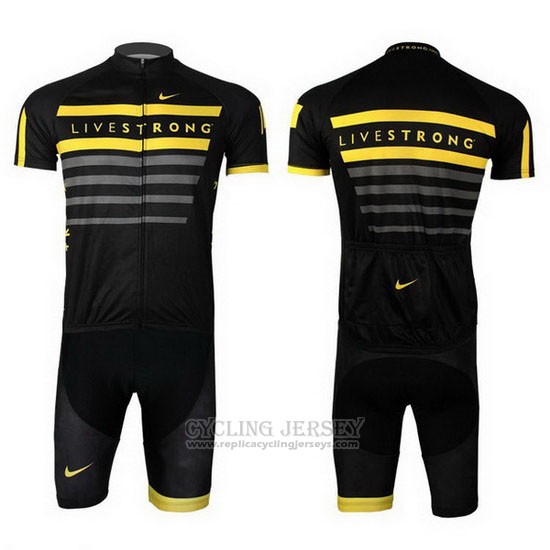 2013 Cycling Jersey Livestrong Black and Yellow Short Sleeve and Bib Short