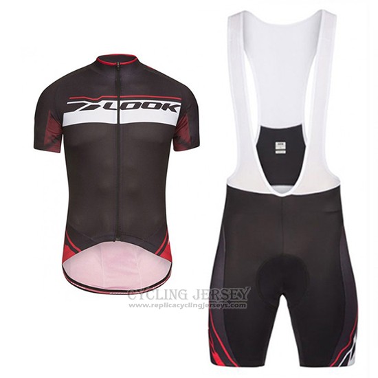 2017 Cycling Jersey Look Pro Equipo Black and Red Short Sleeve and Bib Short