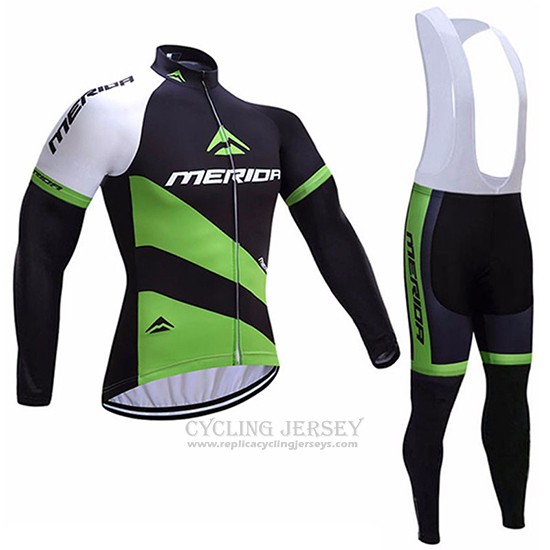 2017 Cycling Jersey Merida Black and Green Long Sleeve and Bib Tight