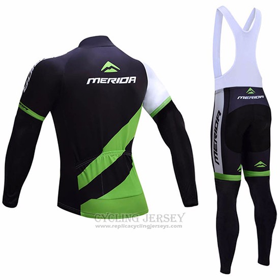 2017 Cycling Jersey Merida Black and Green Long Sleeve and Bib Tight