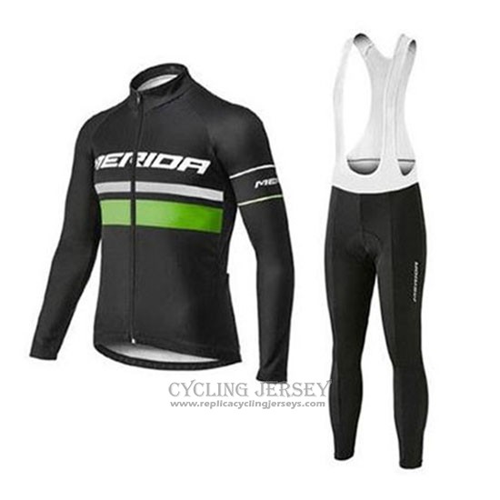 2020 Cycling Jersey Merida Black Green Long Sleeve And Bib Tight