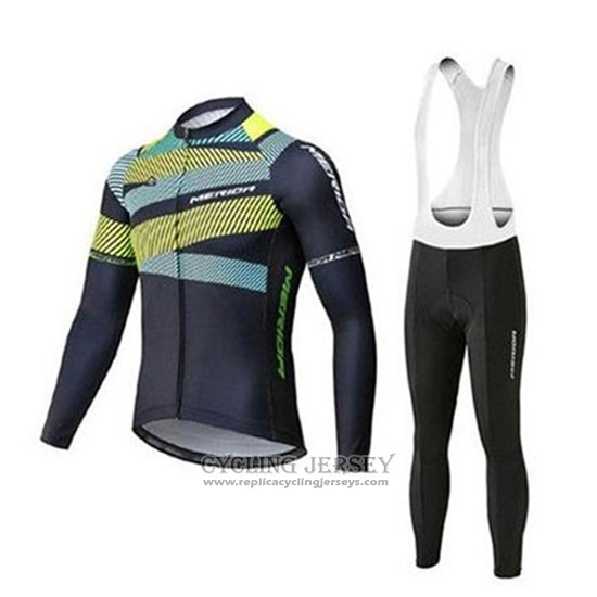 2020 Cycling Jersey Merida Green Black Long Sleeve And Bib Tight