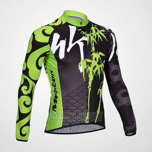 2014 Cycling Jersey Monton Black and Green Long Sleeve and Bib Tight