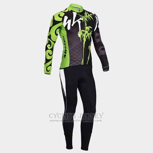 2014 Cycling Jersey Monton Black and Green Long Sleeve and Bib Tight