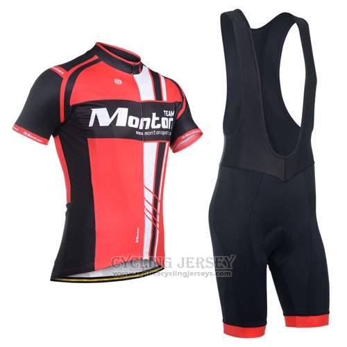 2014 Cycling Jersey Monton Black and Red Short Sleeve and Bib Short
