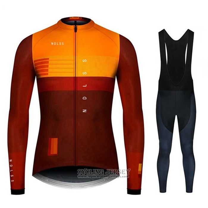 2020 Cycling Jersey NDLSS Marron Yellow Long Sleeve And Bib Tight