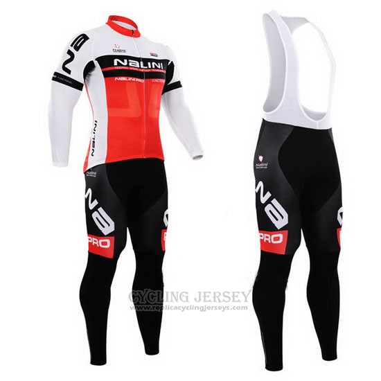 2015 Cycling Jersey Nalini Red and White Long Sleeve and Bib Tight