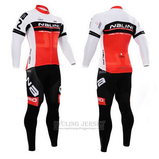2015 Cycling Jersey Nalini Red and White Long Sleeve and Bib Tight