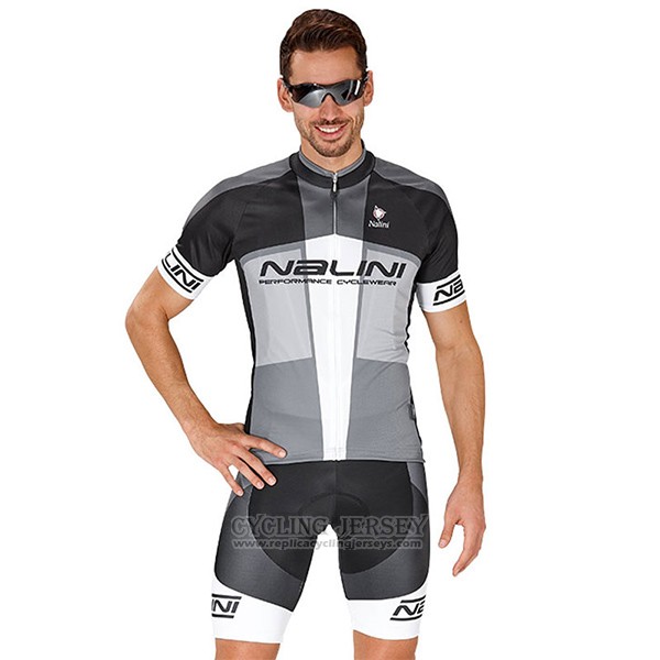 2017 Cycling Jersey Nalini Artico Gray and Black Short Sleeve and Bib Short