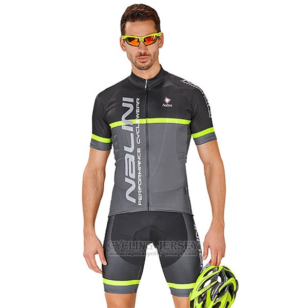 2017 Cycling Jersey Nalini Brivio Black and Gray Short Sleeve and Bib Short