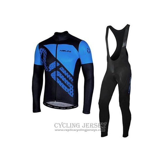 2020 Cycling Jersey Nalini Black Blue Long Sleeve And Bib Tight