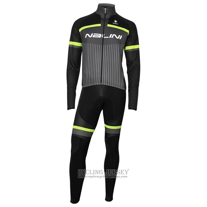 2020 Cycling Jersey Nalini Black Gray Yellow Long Sleeve And Bib Tight