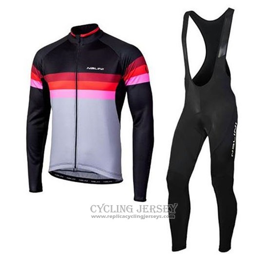 2020 Cycling Jersey Nalini Black Red Long Sleeve And Bib Tight