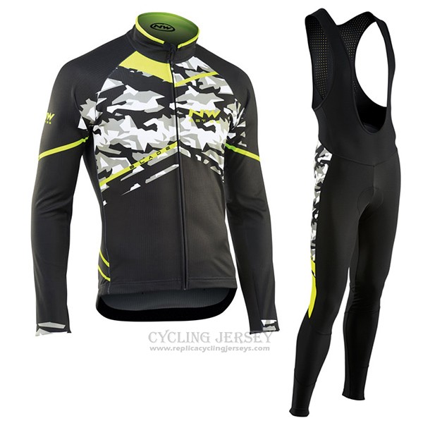 2017 Cycling Jersey Northwave Ml Black and Camouflage Long Sleeve and Bib Tight
