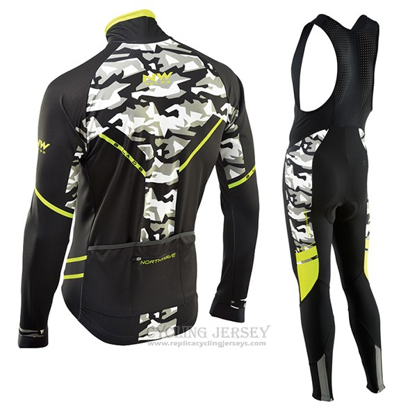 2017 Cycling Jersey Northwave Ml Black and Camouflage Long Sleeve and Bib Tight