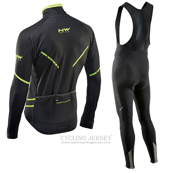 2017 Cycling Jersey Northwave Ml Black and Green Long Sleeve and Bib Tight