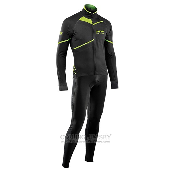2017 Cycling Jersey Northwave Ml Black and Green Long Sleeve and Bib Tight