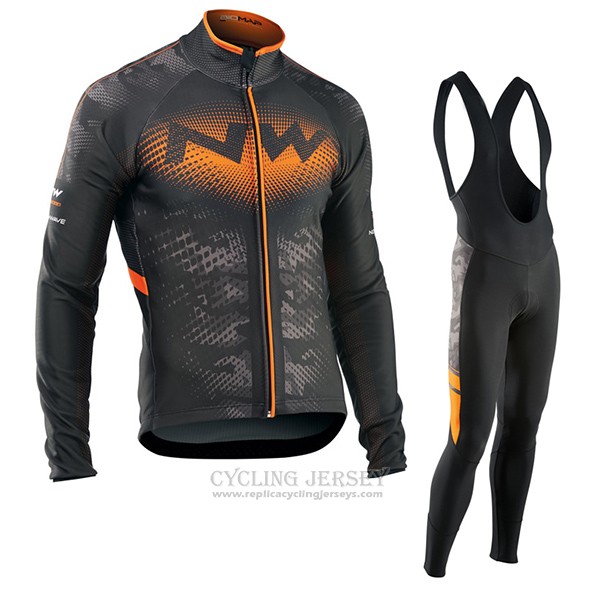 2017 Cycling Jersey Northwave Ml Black and Orange Long Sleeve and Bib Tight