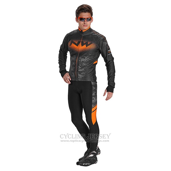2017 Cycling Jersey Northwave Ml Black and Orange Long Sleeve and Bib Tight