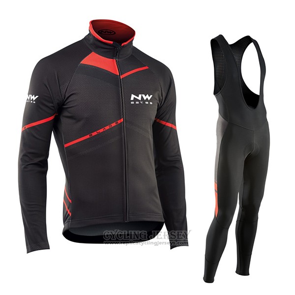 2017 Cycling Jersey Northwave Ml Black and Red Long Sleeve and Bib Tight