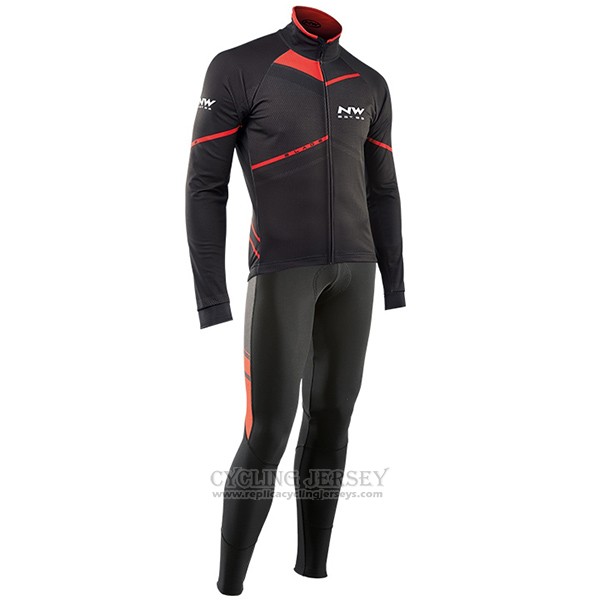 2017 Cycling Jersey Northwave Ml Black and Red Long Sleeve and Bib Tight