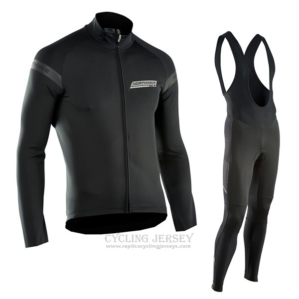 2017 Cycling Jersey Northwave Ml Deep Black Long Sleeve and Bib Tight