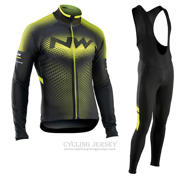 2017 Cycling Jersey Northwave Ml Green and Black Long Sleeve and Bib Tight