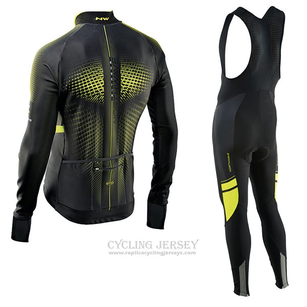2017 Cycling Jersey Northwave Ml Green and Black Long Sleeve and Bib Tight