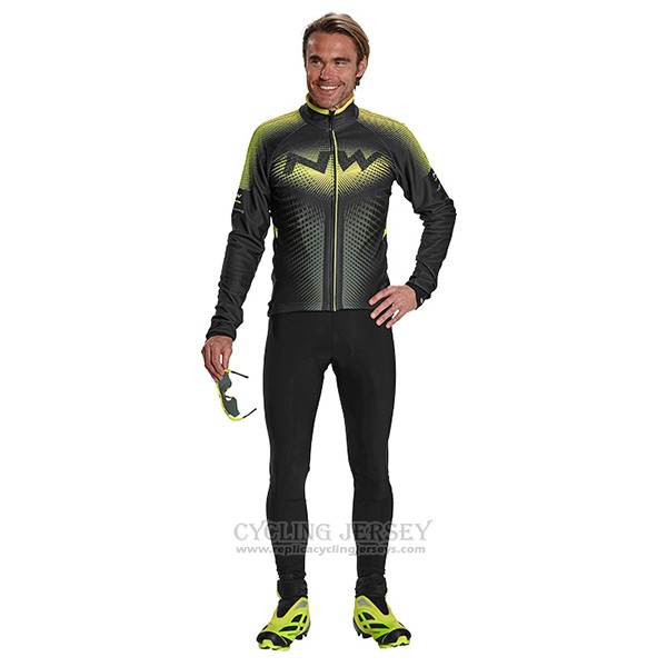 2017 Cycling Jersey Northwave Ml Green and Black Long Sleeve and Bib Tight