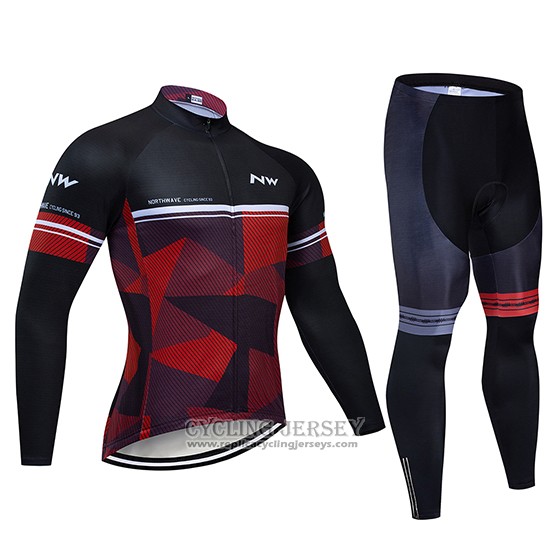 2019 Cycling Jersey Northwave Black Red White Long Sleeve And Bib Tight