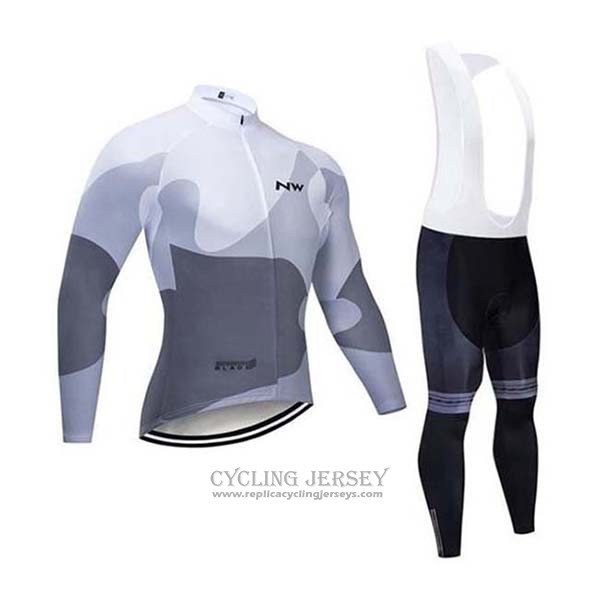 2020 Cycling Jersey Northwave White Gray Long Sleeve And Bib Tight