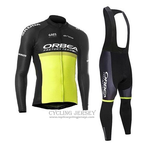 2020 Cycling Jersey Orbea Black Yellow Long Sleeve And Bib Tight