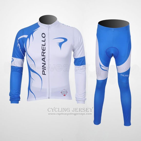 2011 Cycling Jersey Pinarello Sky Blue and White Long Sleeve and Bib Tight