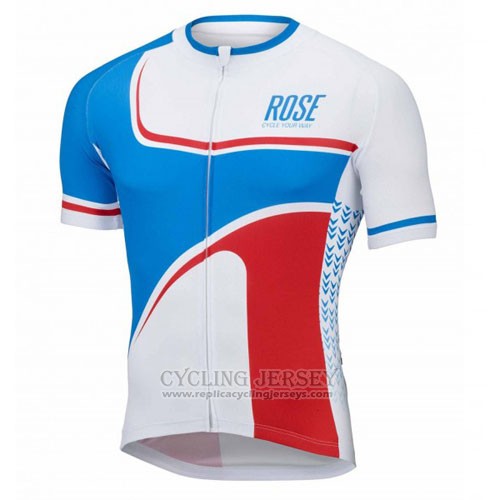 2016 Cycling Jersey Rose White and Blue Short Sleeve and Bib Short